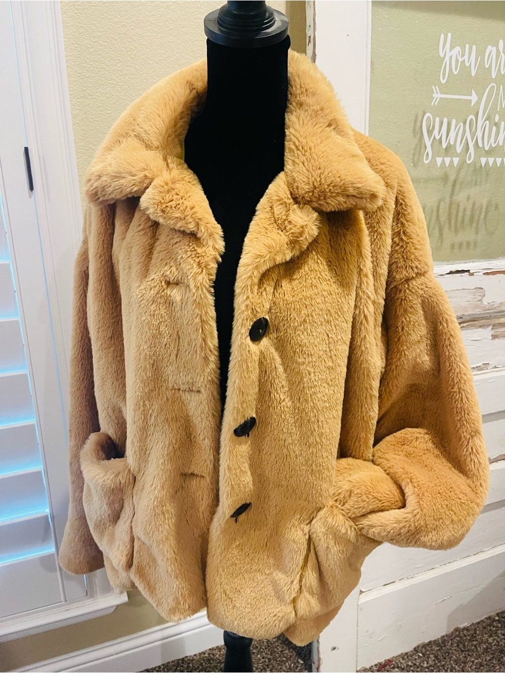 Mustard Faux Fur Button-Front Jacket - Camel